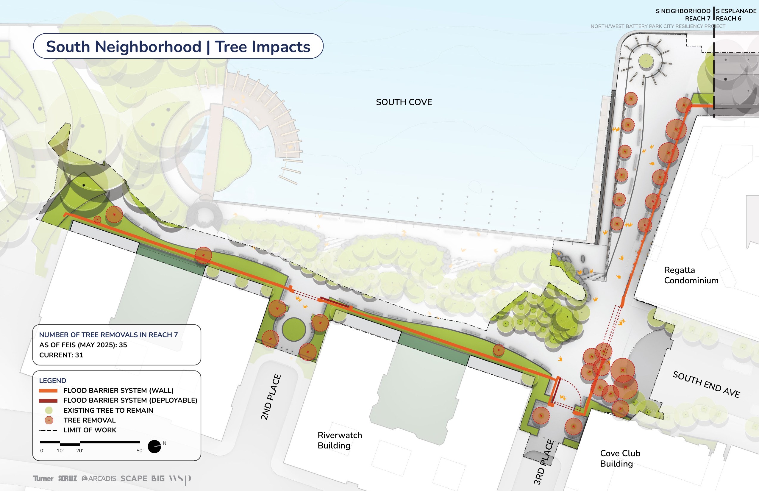 South Cove tree impact map — 31 trees marked for removal